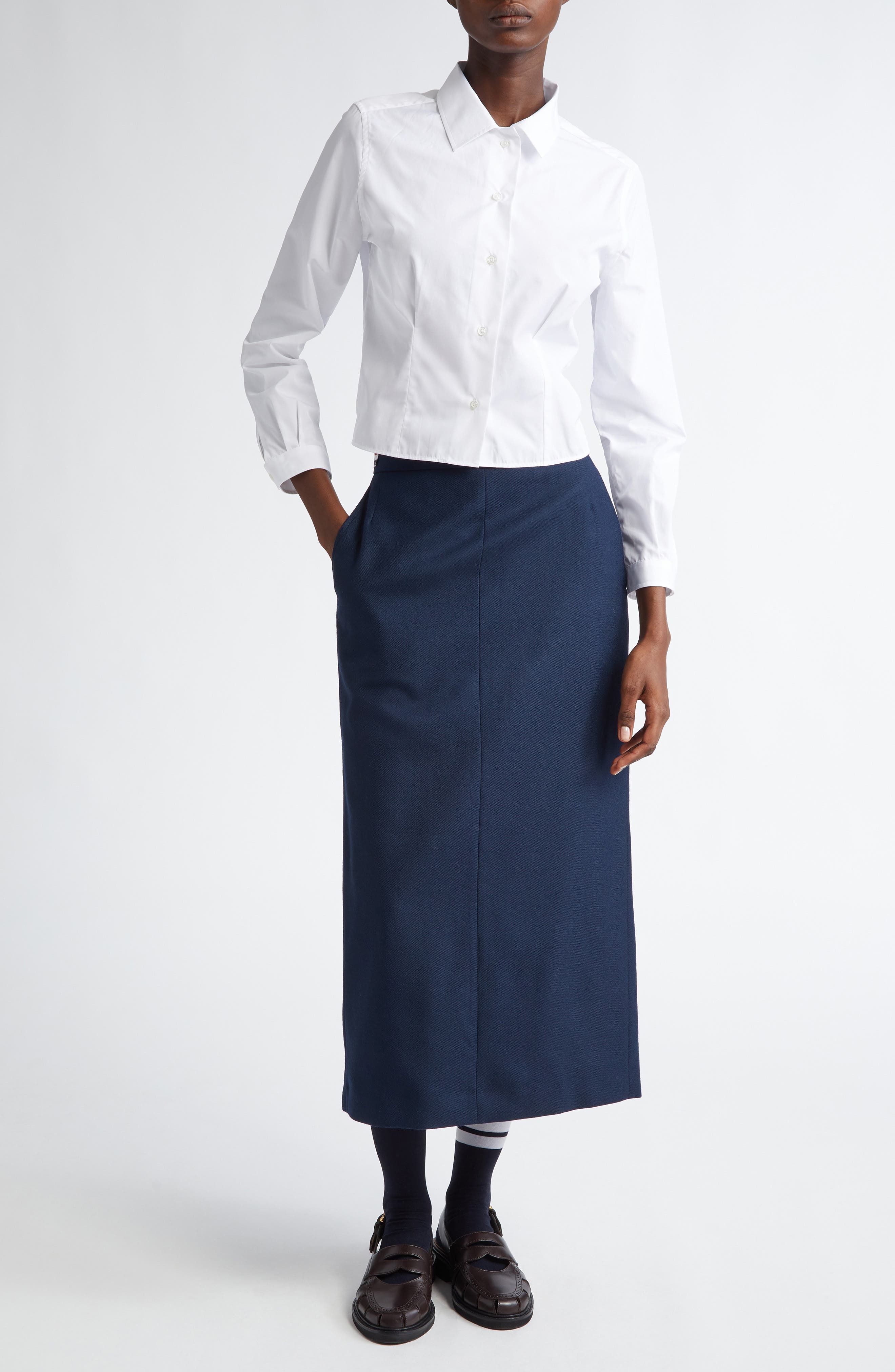 Thom Browne Crop Cotton Button-Up Shirt in White at Nordstrom - 7