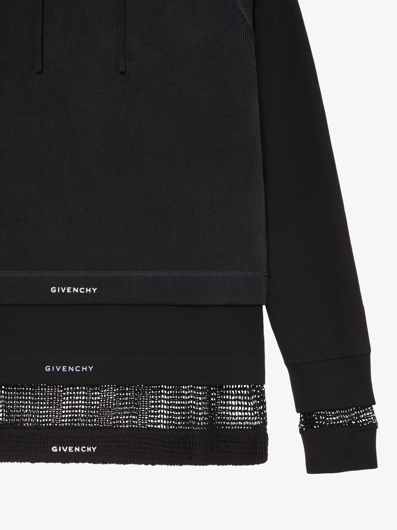 Givenchy OVERLAPPED HOODED T-SHIRT IN COTTON AND MESH outlook
