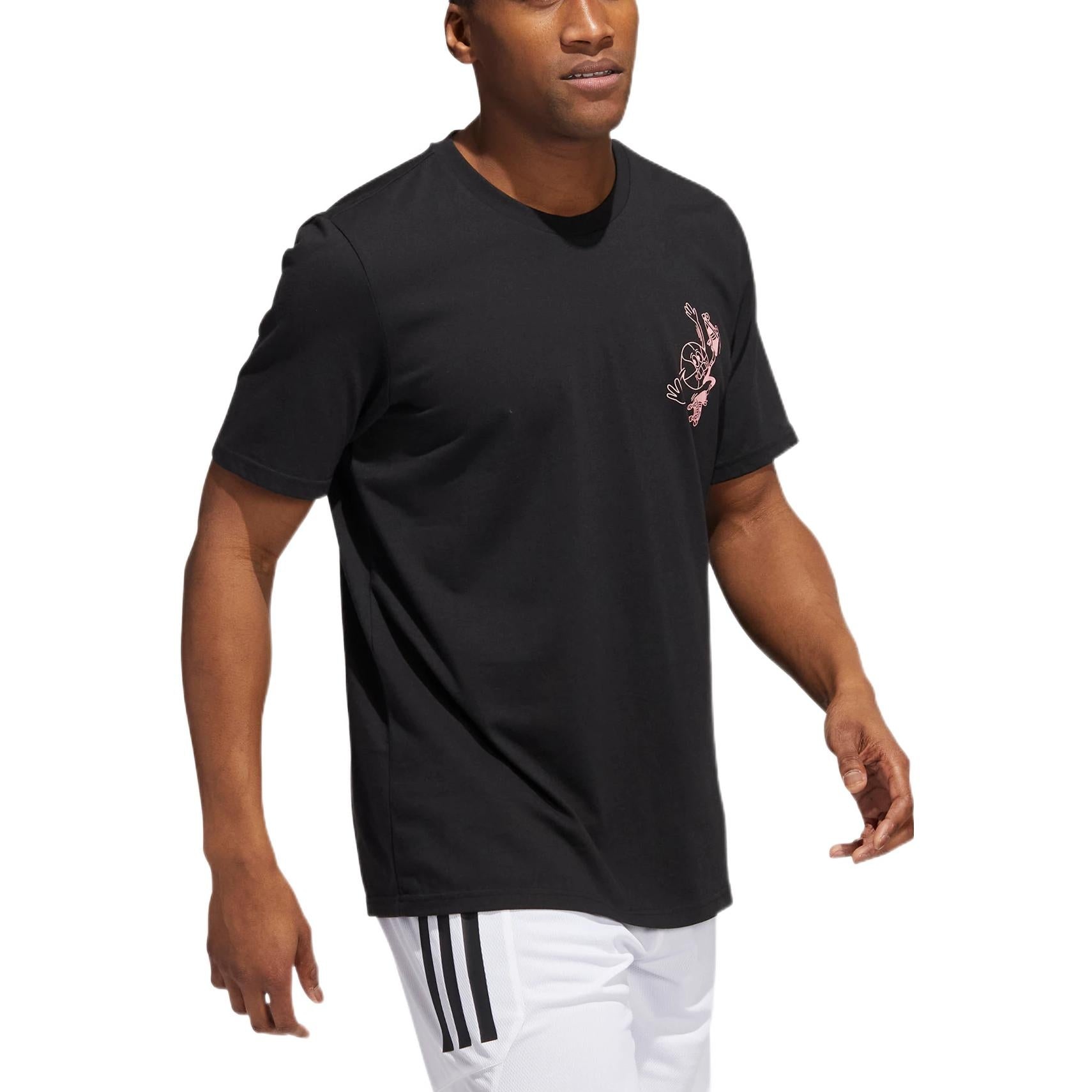 Men's adidas Cartoon Frog Basketball Sports Short Sleeve Black T-Shirt HK6723 - 3