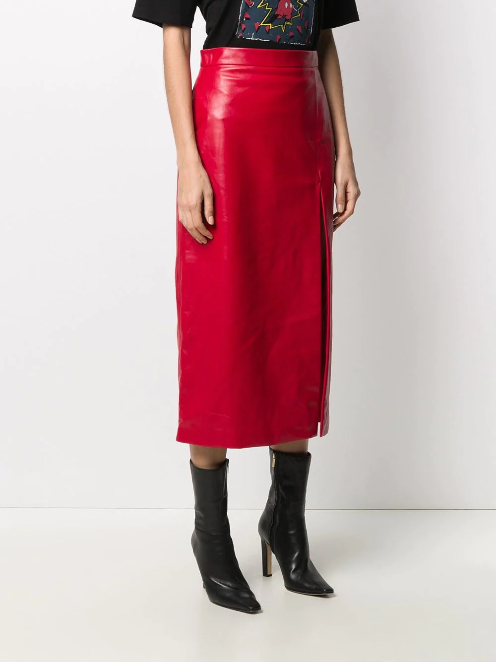 slit-detail leather midi-skirt - 3