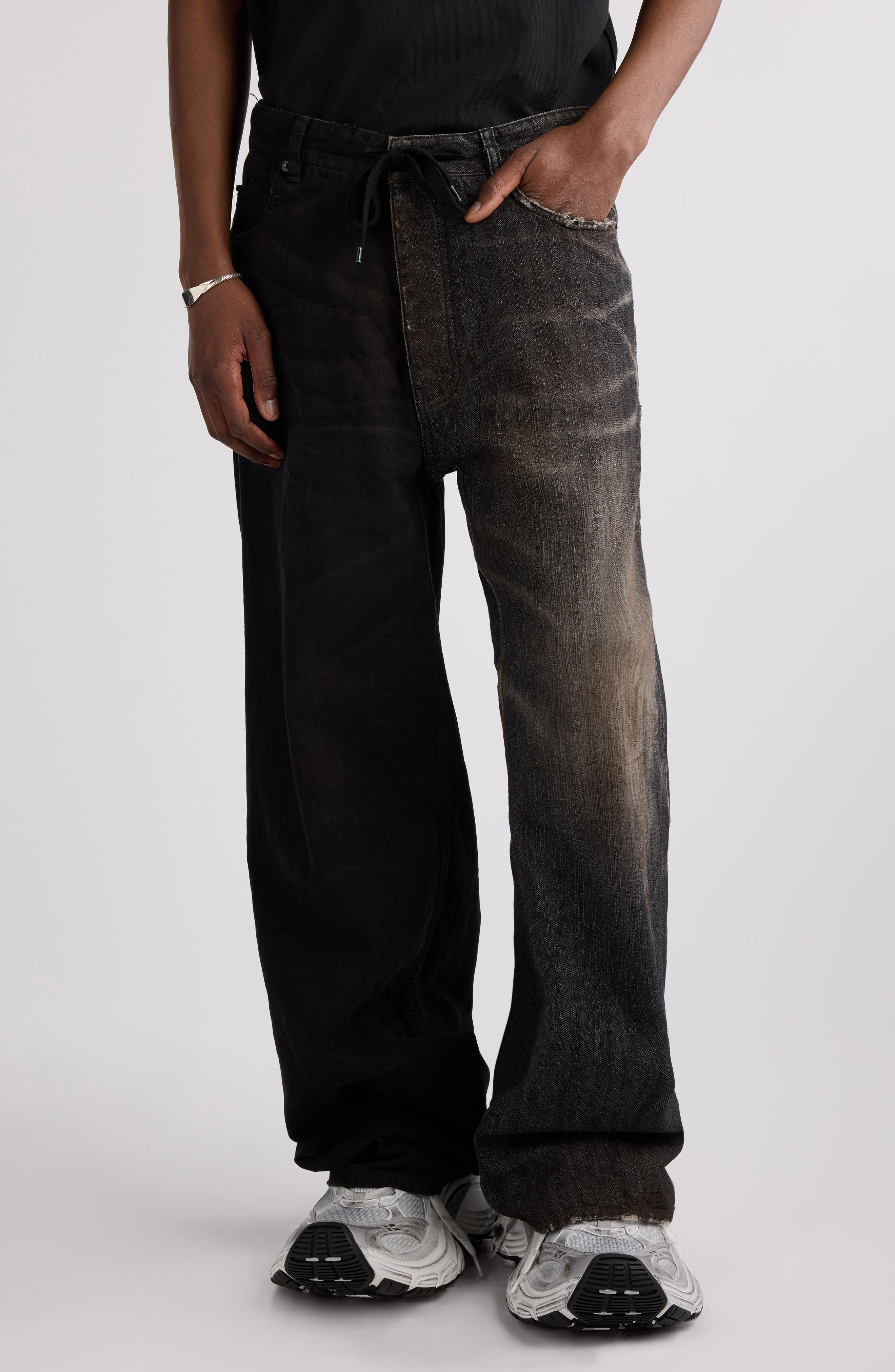 Balenciaga 50-50 Denim Wide Leg Jeans in Light Black at Nordstrom - 1