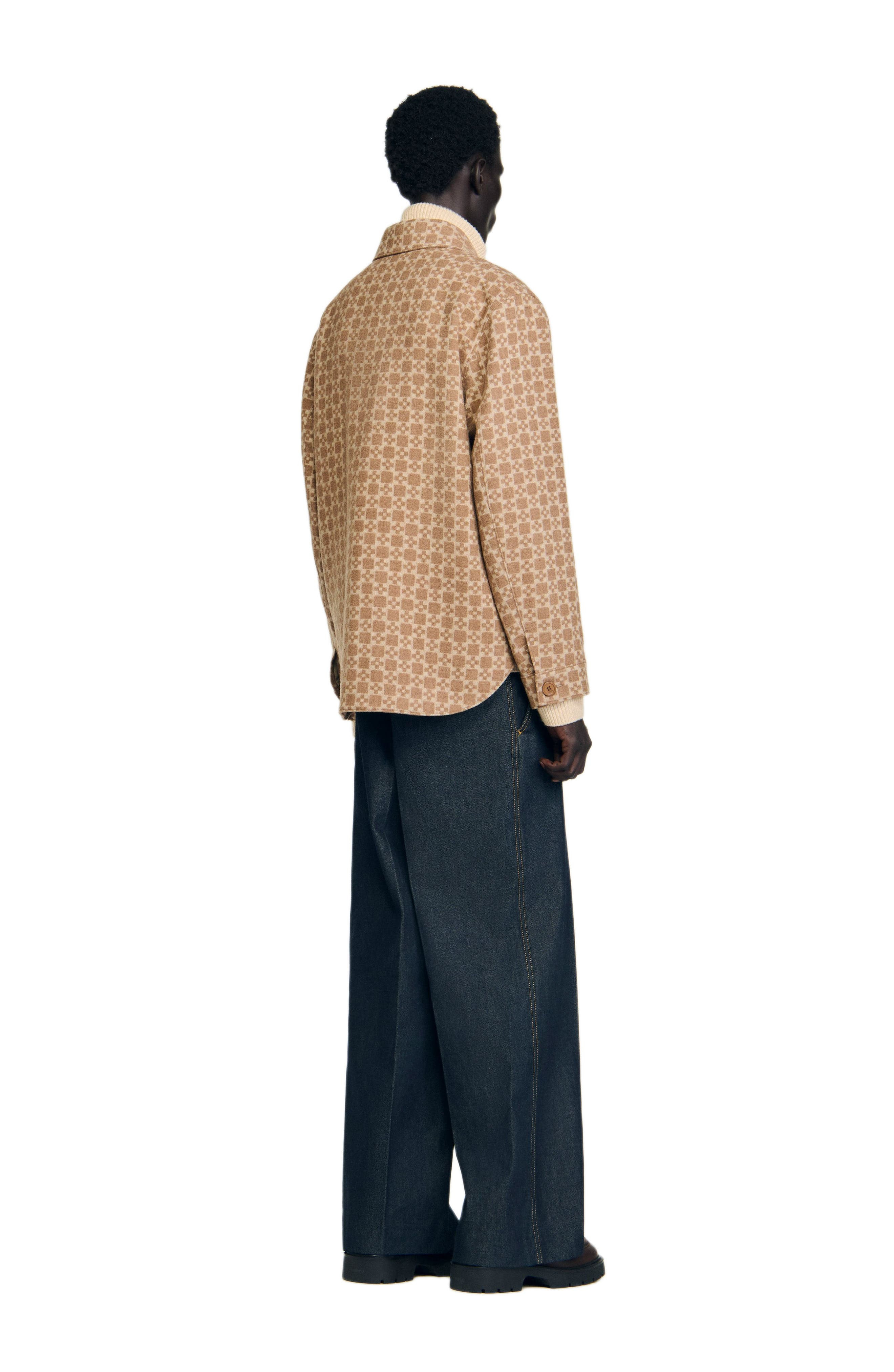 SANDRO Square Cross jacquard overshirt in Camel at Nordstrom - 2