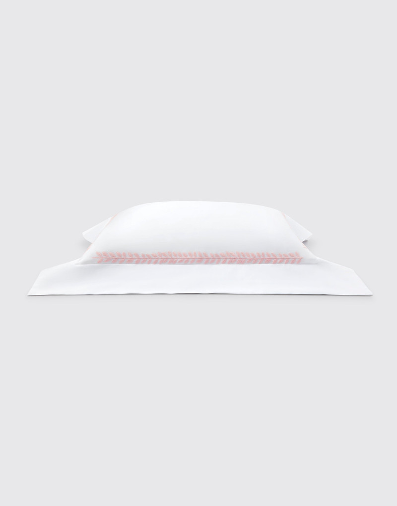 Leaf Pillow Slip in White & Pink Cotton 4
