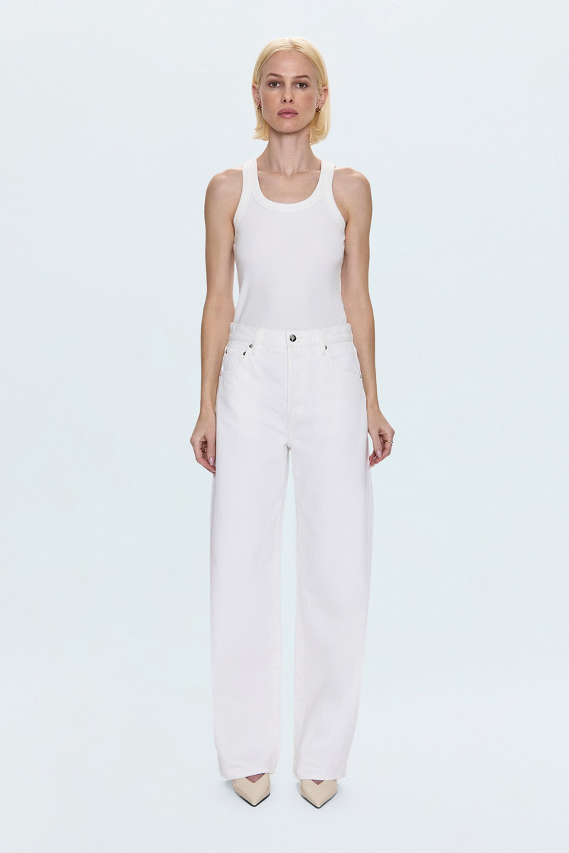 TATE HIGH RISE BOWED WIDE LEG JEAN - PAPER WHITE 1