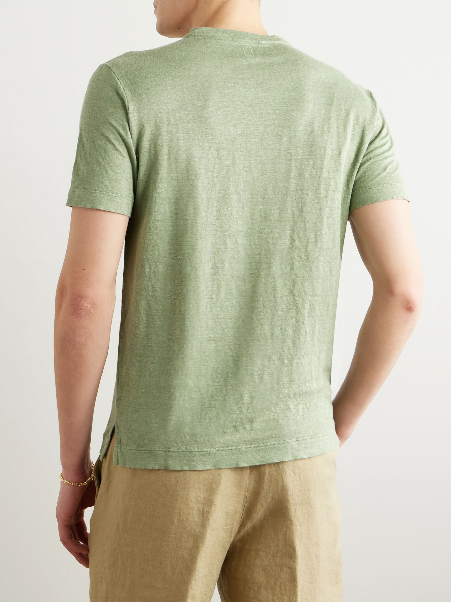 Slim-Fit Linen T-Shirt Green - 3