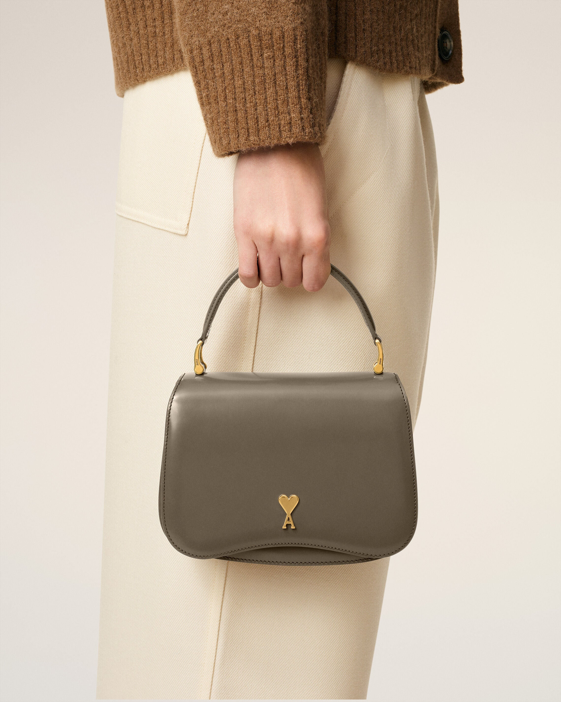 GREY GLAZED LEATHER TOP HANDLE PARIS PARIS BAG - 7
