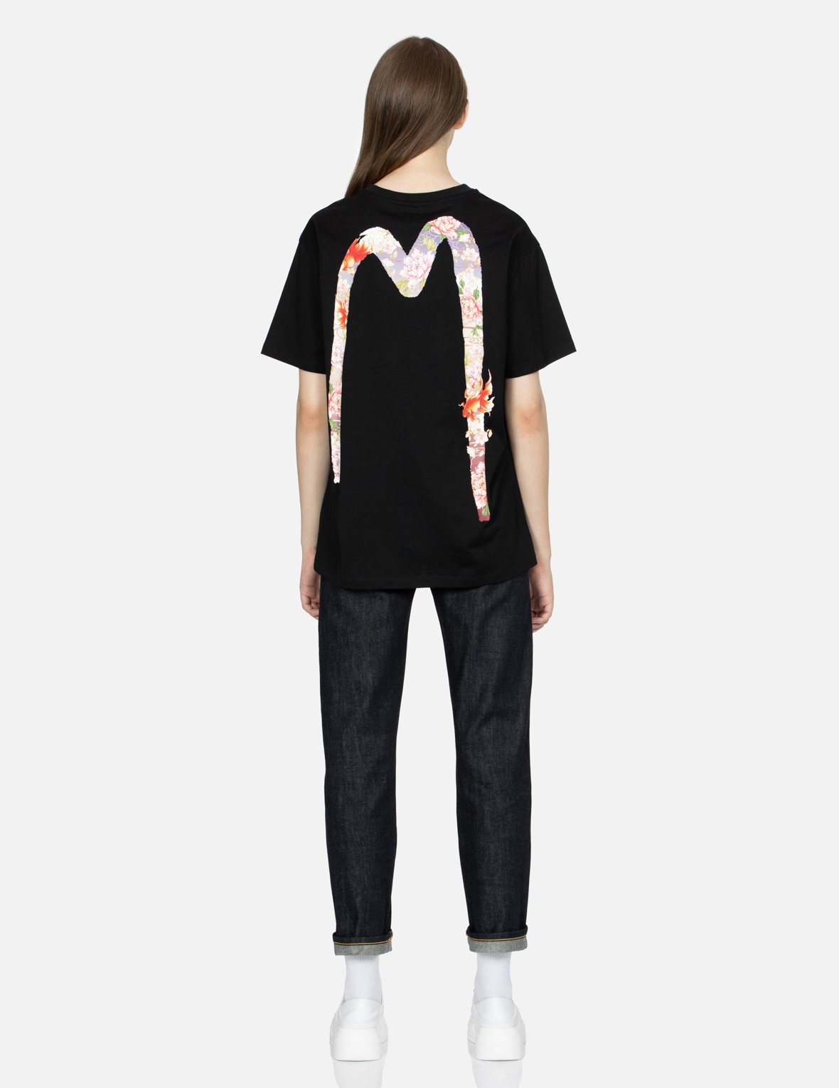 GOLDFISH AND FLORAL FLOW BRUSHSTROKE DAICOCK PRINT BOYFRIEND T-SHIRT - 5
