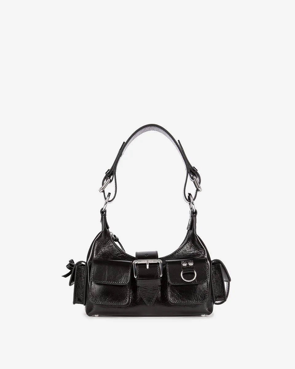 AMELIA SMALL BAG IN BLACK CRACKED LEATHER - 1