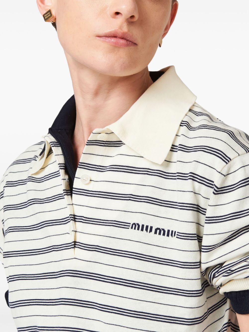 striped knitted cotton polo shirt - 5