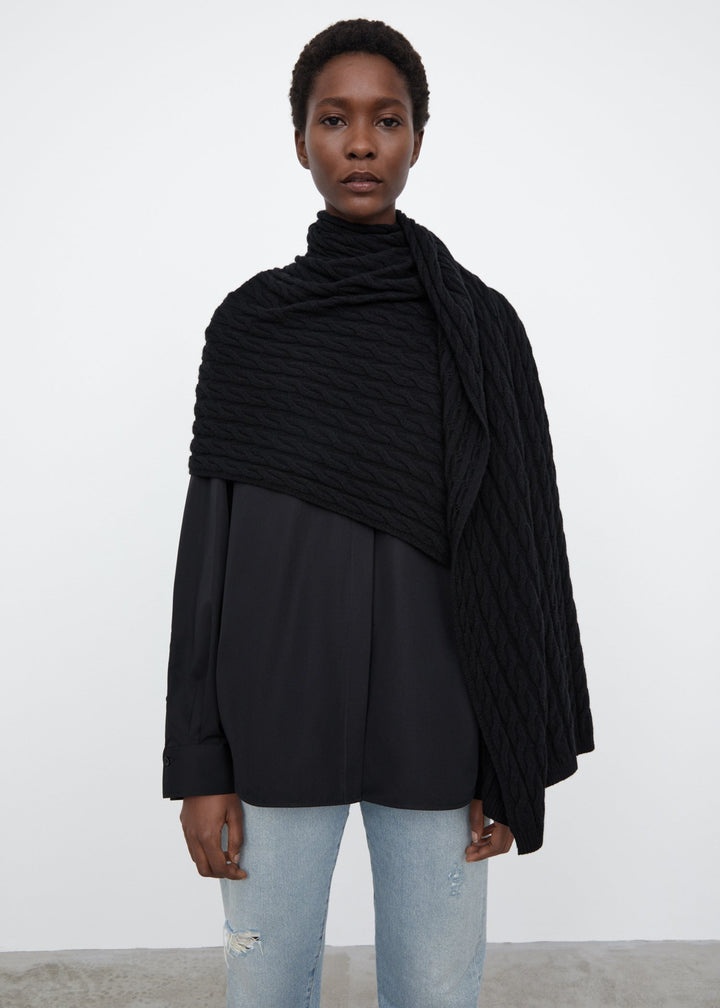 Cable knit cashmere scarf black - 3