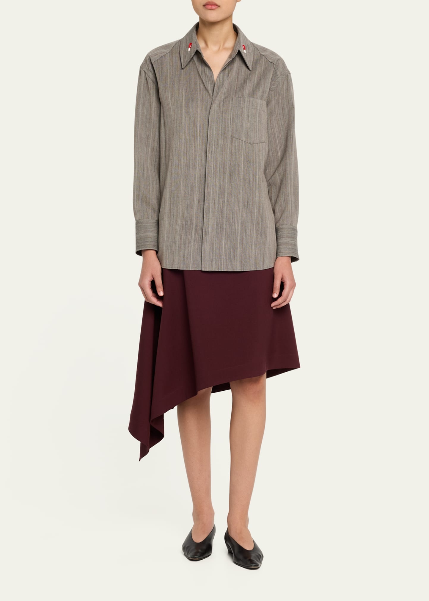 Asymmetric Light Sartorial Wool Midi Skirt - 2