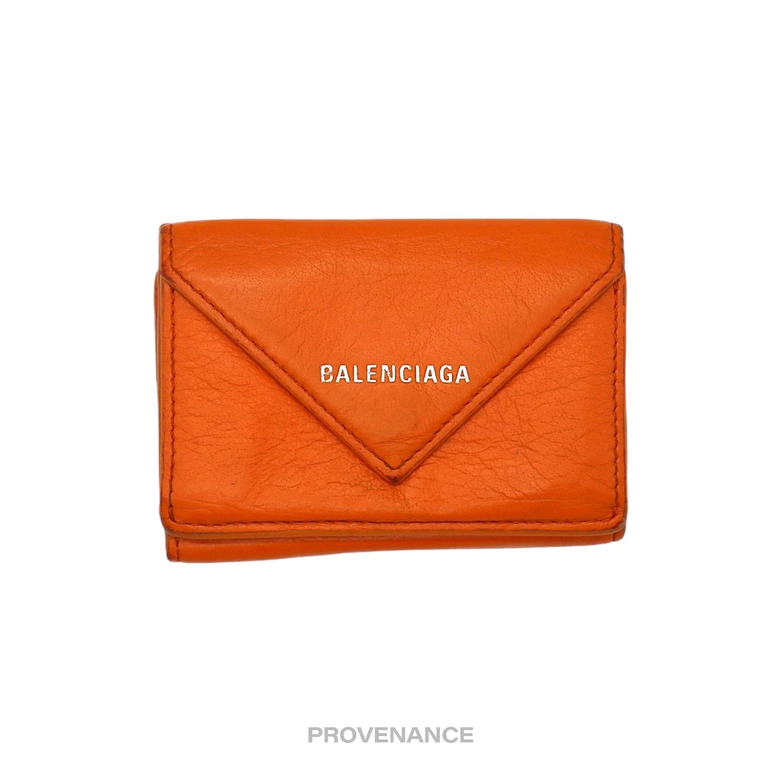 Balenciaga Logo Print Trifold Wallet - Orange Leather - 1