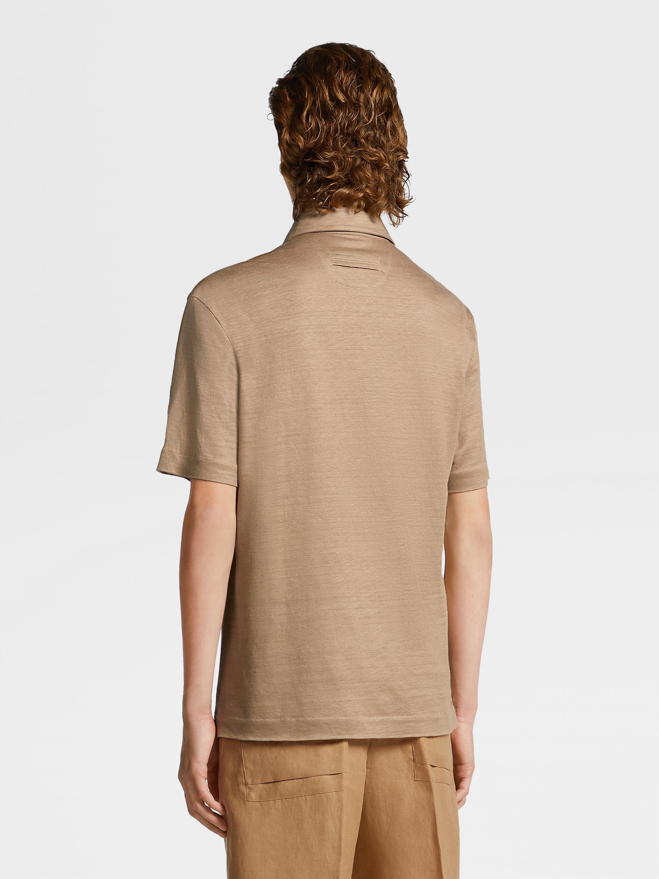 CAMEL PURE LINEN SHORT-SLEEVE POLO - 3
