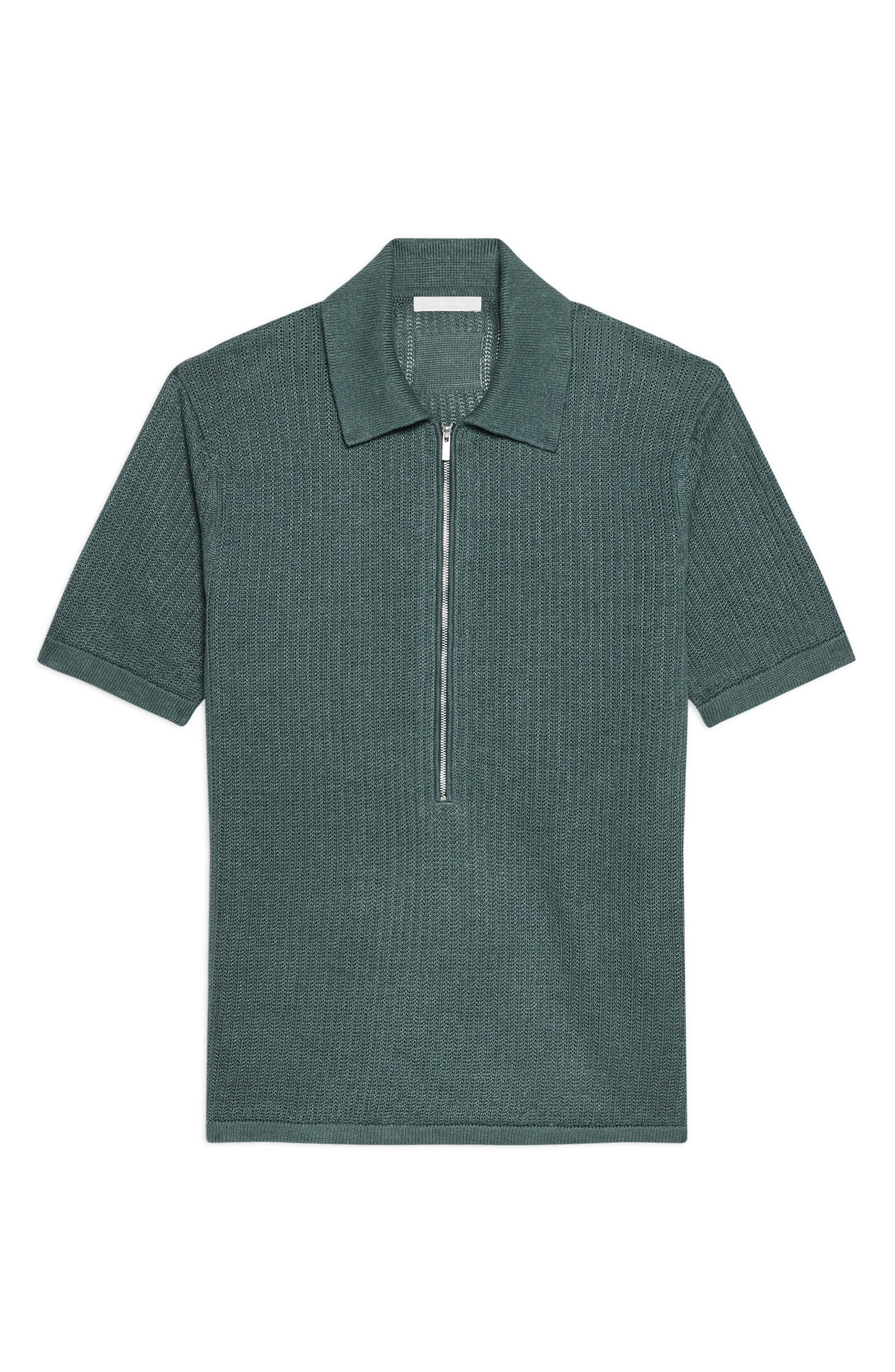 Helmut Lang Linen Zip Polo in Blue Green - 5