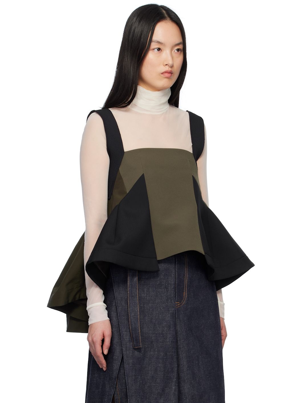 Khaki & Black Matelasse Twill Mix Pullover Tank Top - 2