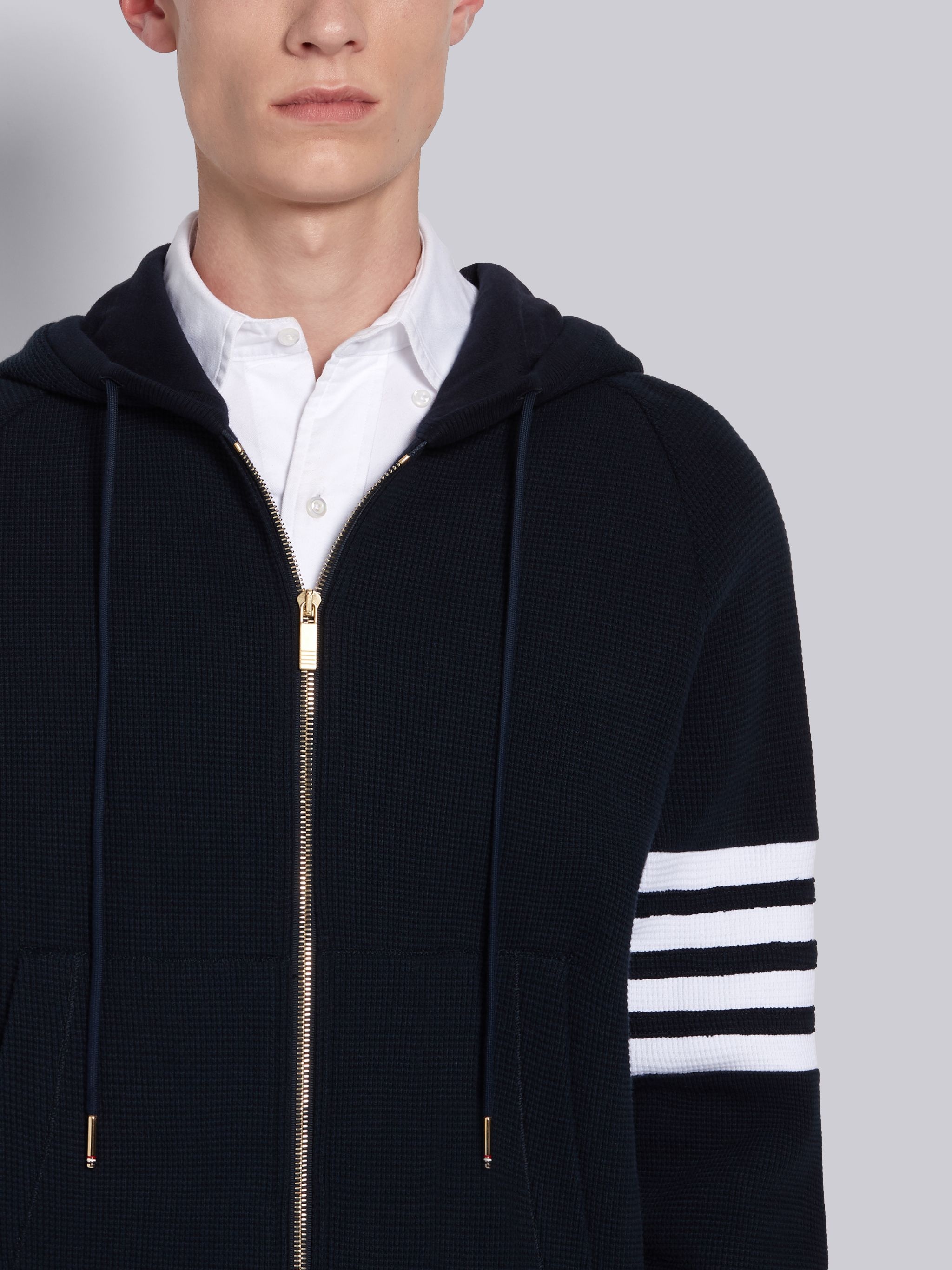 Navy Waffle Raglan Sleeve 4-Bar Hoodie - 5