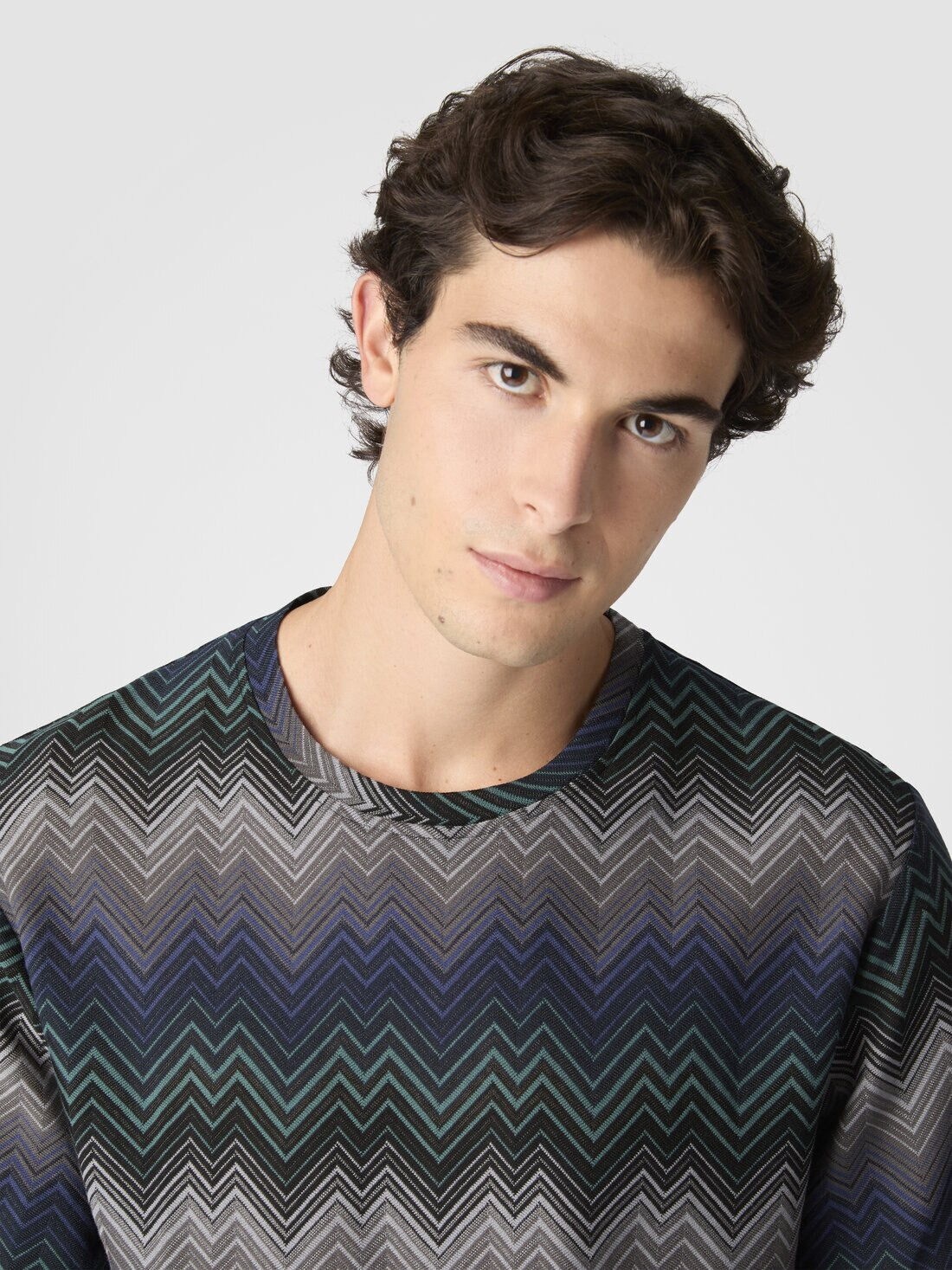 Crew Neck T-Shirt with Irregular Zigzag - 5