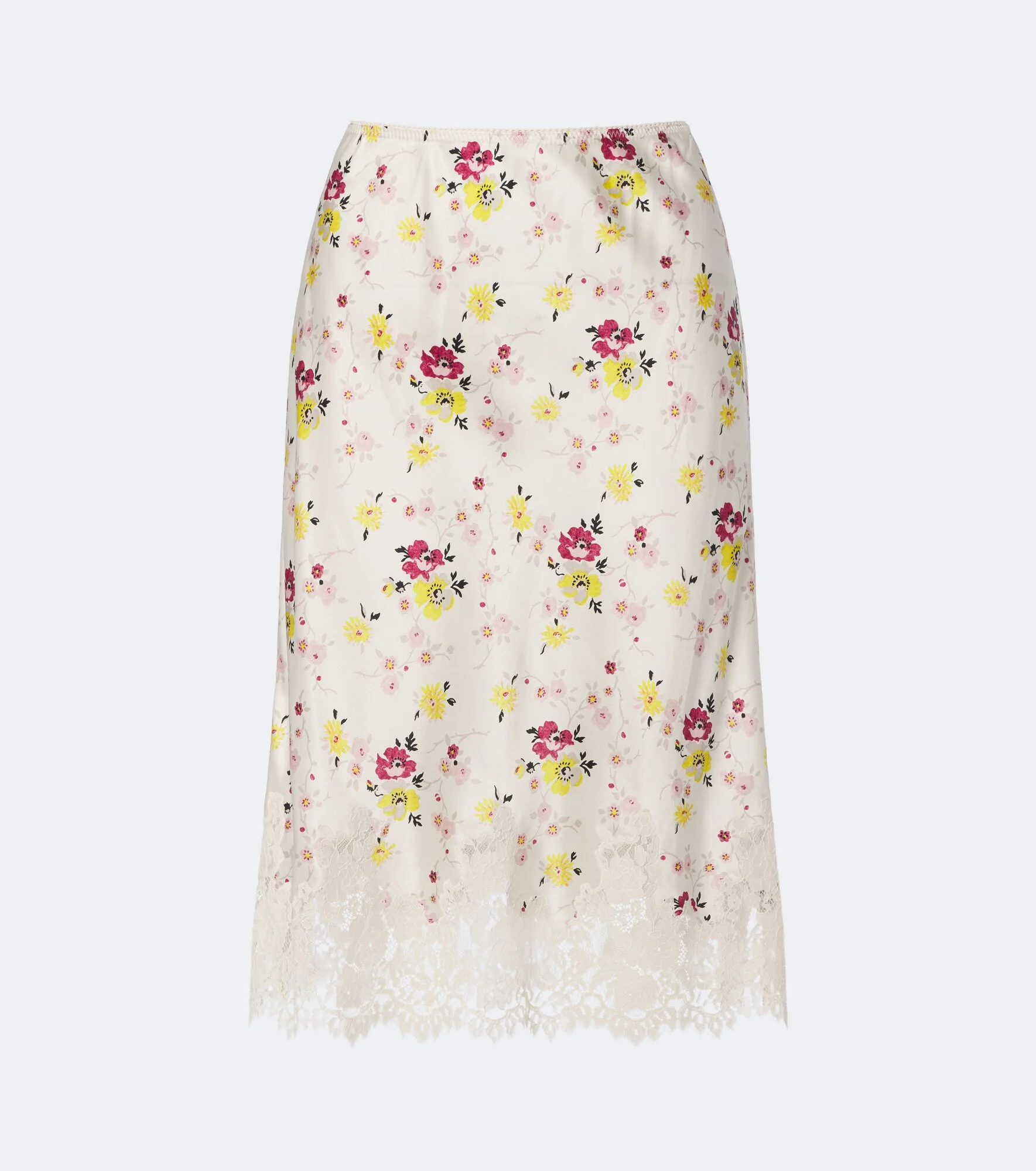 Elowette lace-trimmed silk satin midi skirt - 1