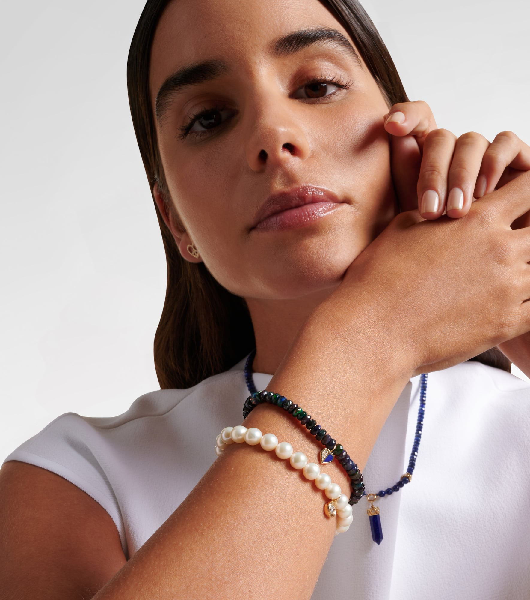 Heart 14kt gold charm bracelet with diamonds and opals - 3