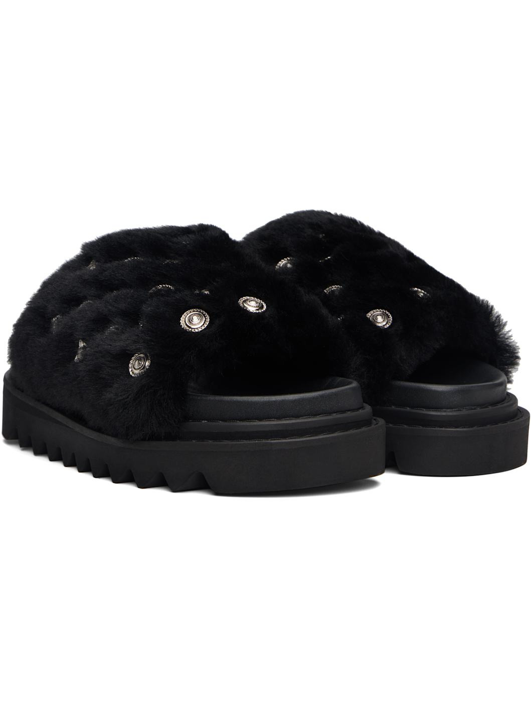 Black Fur Concho Slippers - 4