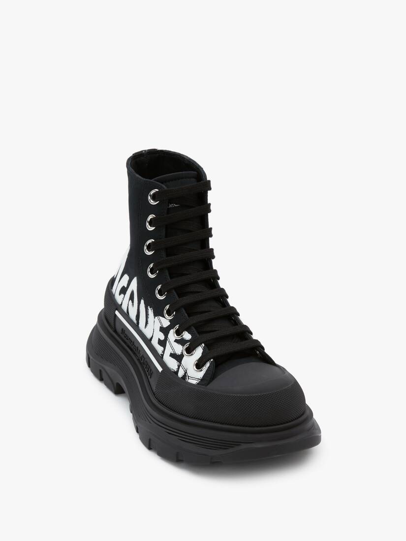 Bottes Alexander McQueen Tread Slick Graffiti Logo En Cuir Noir - Pointure 42 EU (9 US)
