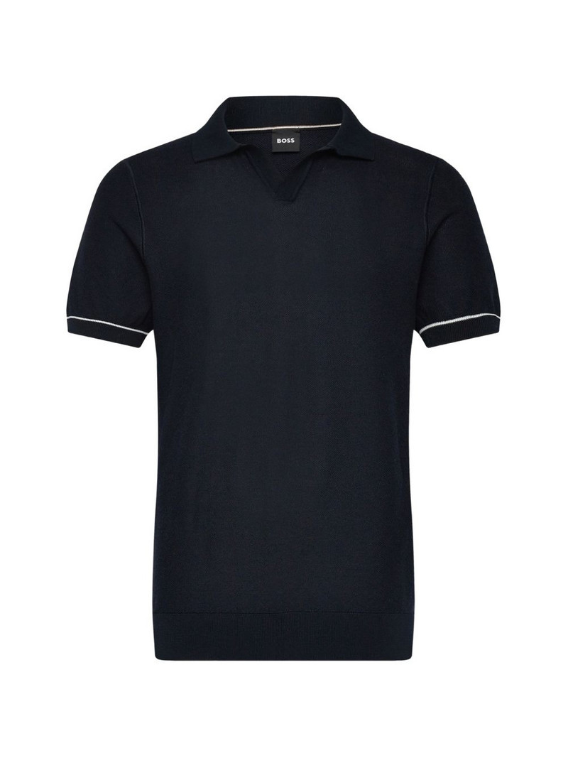 cotton-blend knit polo with horizontal stripe 1