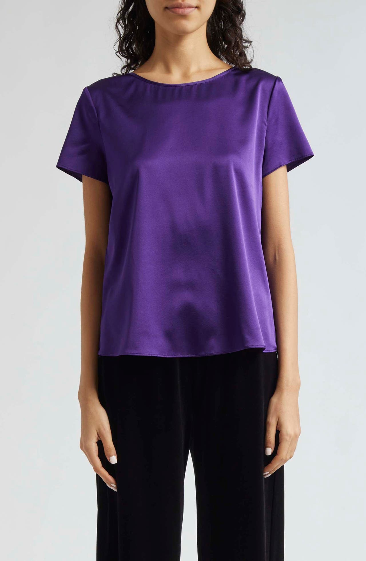 Emporio Armani Silk Satin T-Shirt in Solid Dark Purple at Nordstrom - 1