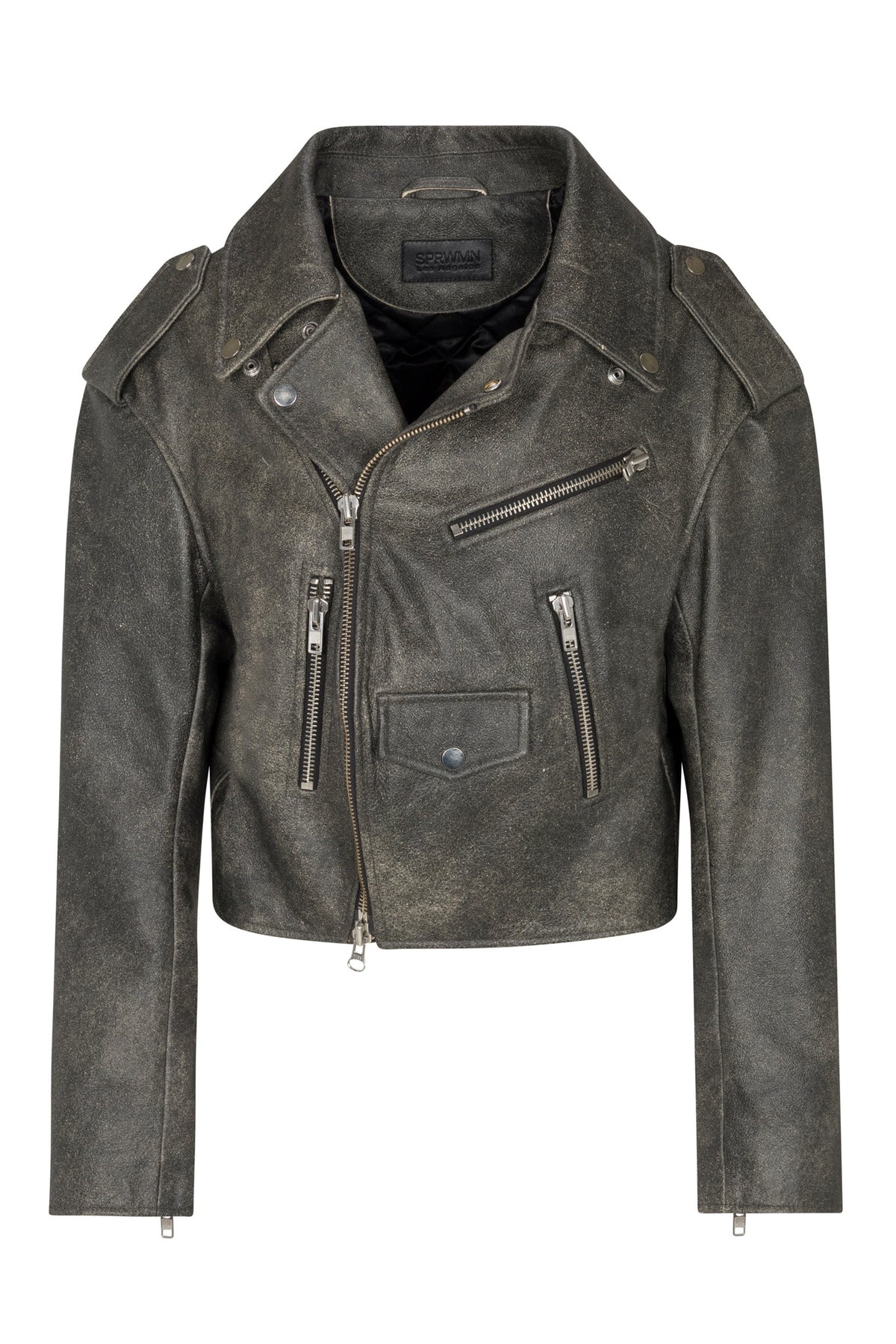 GREY LEATHER BIKER JACKET - 6