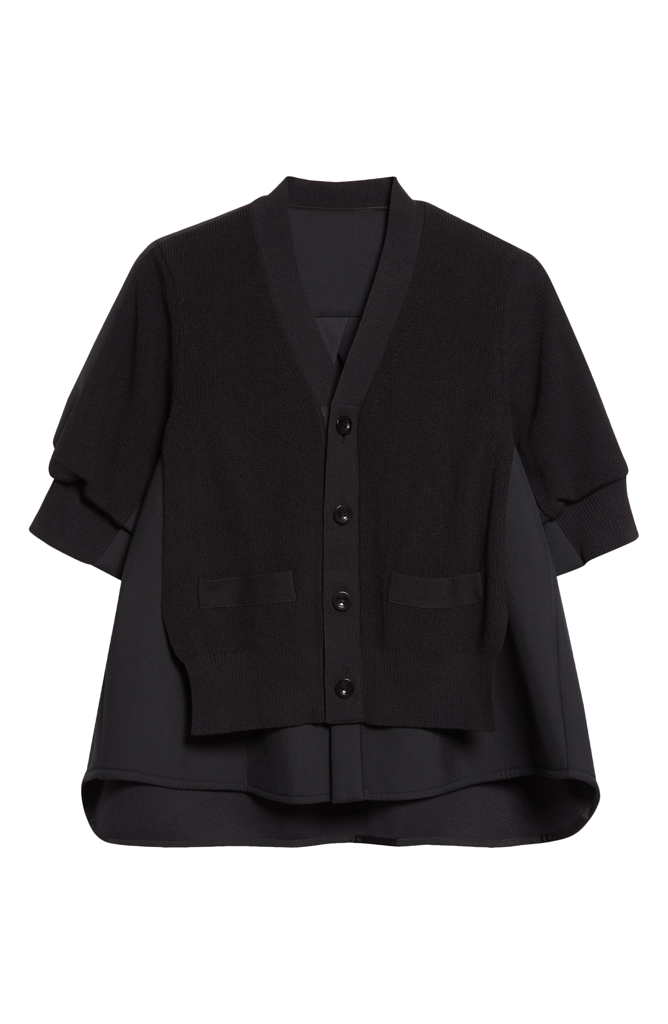 Sacai Suiting Mixed Media Cardigan in Black at Nordstrom - 6