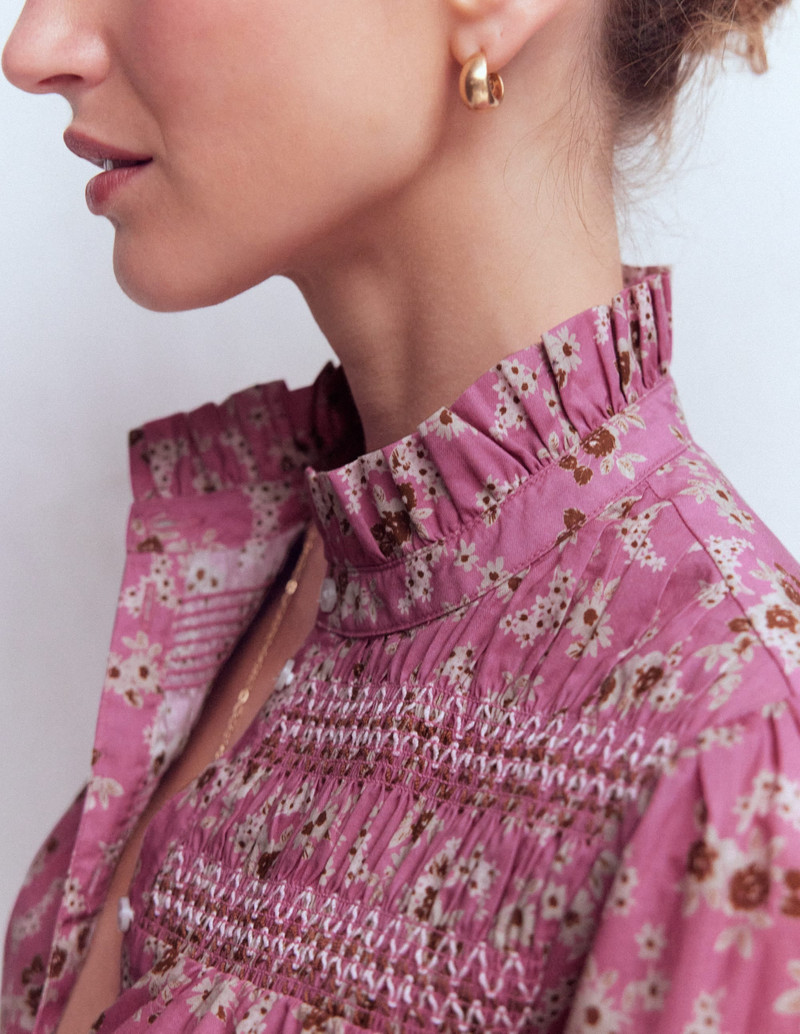 Esme Smocked Detail Frill Top-Orchid Purple, Dainty Blooms 3