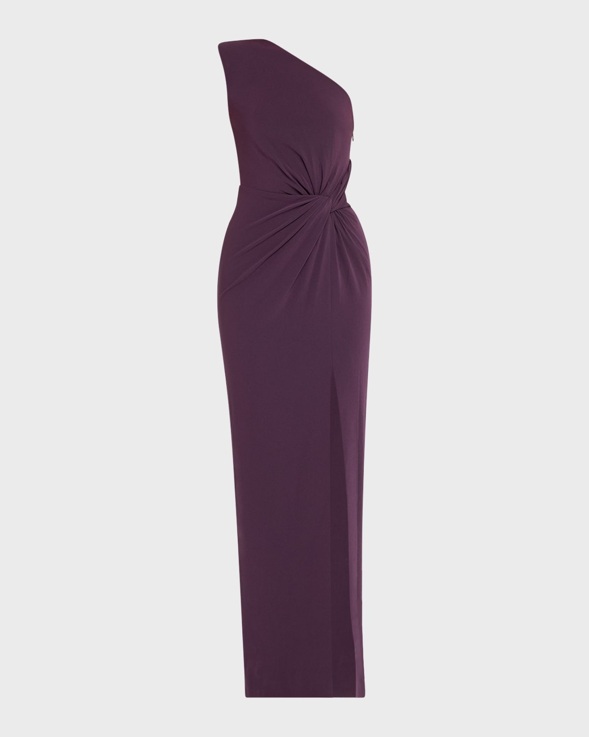 One-Shoulder Twisted Satin Crepe Gown - 1