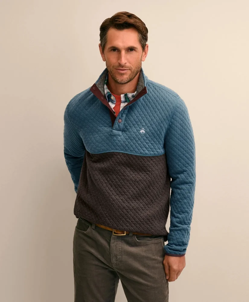 Cotton Blend Quilted Color Blocked Quarter-Zip - 1