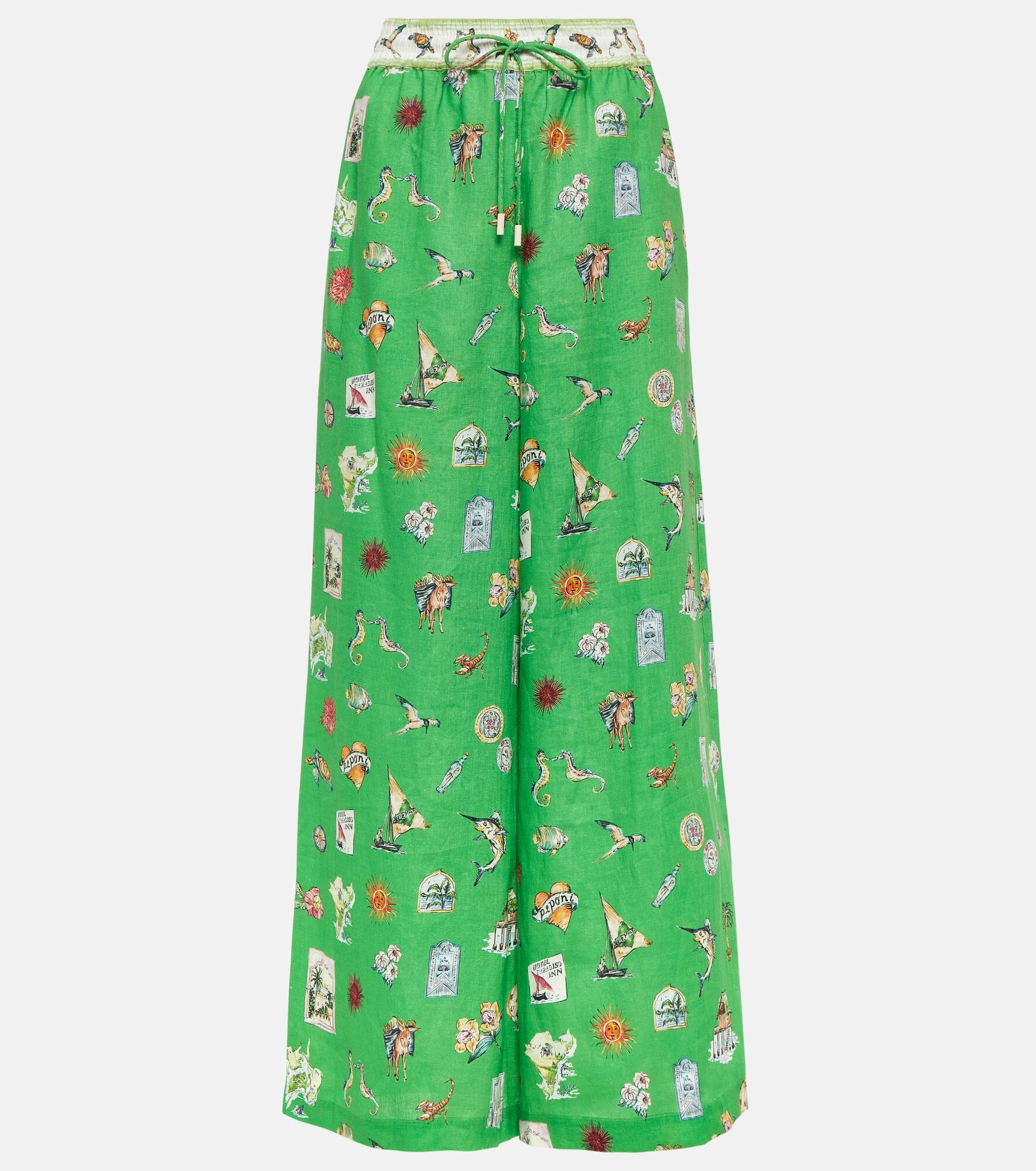 Printed linen wide-leg pants - 1