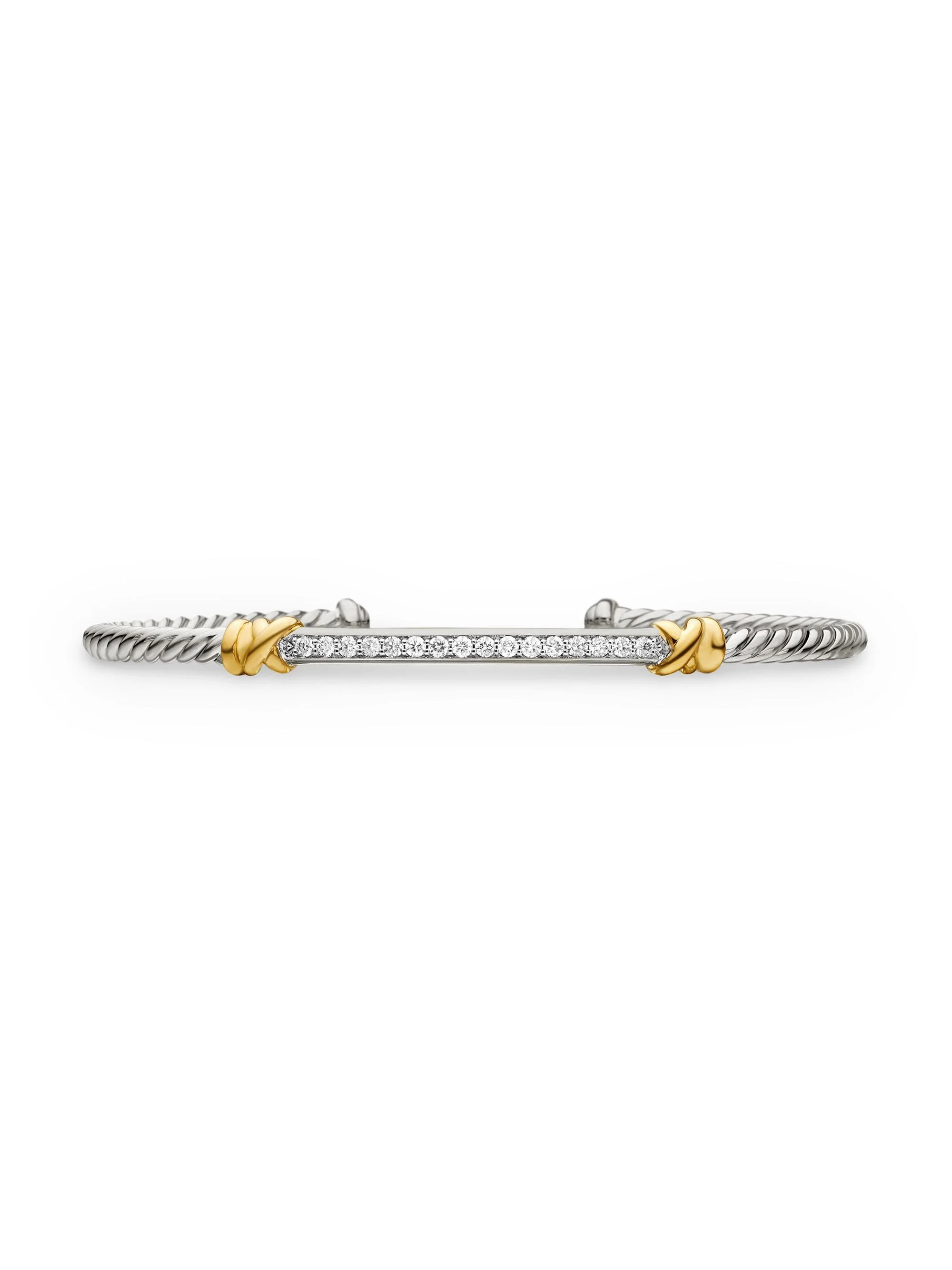 Women's Petite Helena Two Station Wrap Bracelet with 18K Yellow Gold with Pavé Diamonds - Silver - 1