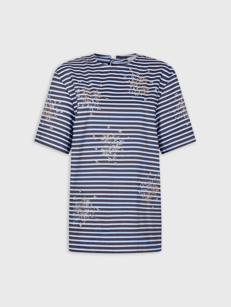 STRIPED 화이트와 블루 EMBROIDERED TEE-SHIRT COTTON POPLIN - 1