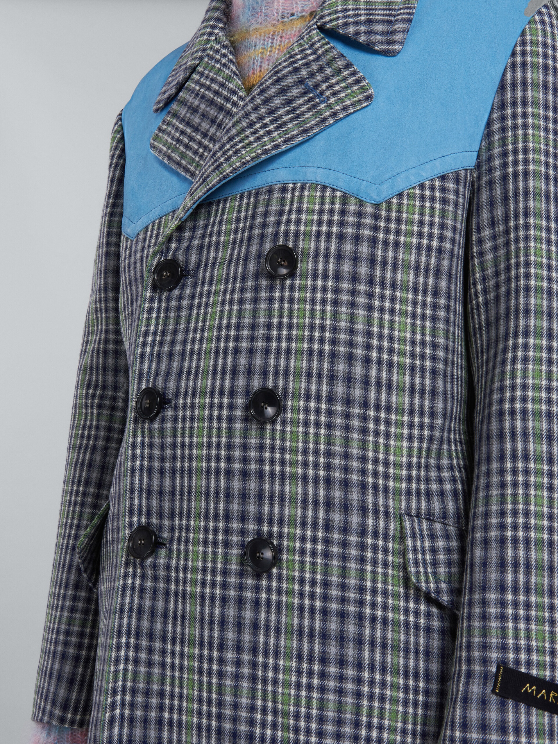 DOUBLE-BREASTED COAT IN GREY CHEQUERED WOOL - 5