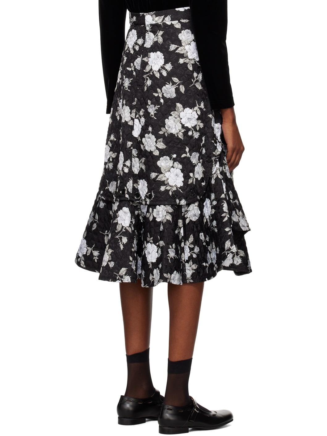 Black Quilted Midi Skirt - 3