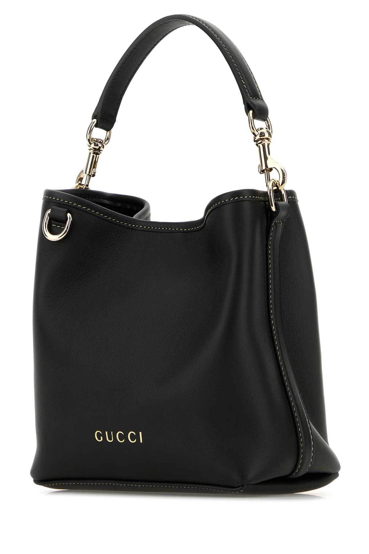 Gucci Women Black Leather Gg Emblem Bucket Bag - 2