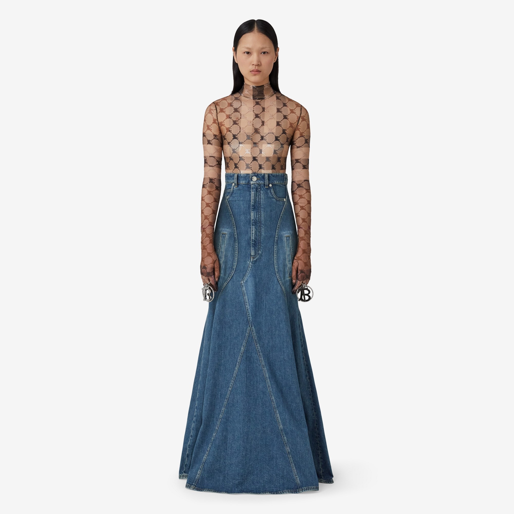 Denim Floor-length Skirt - 4