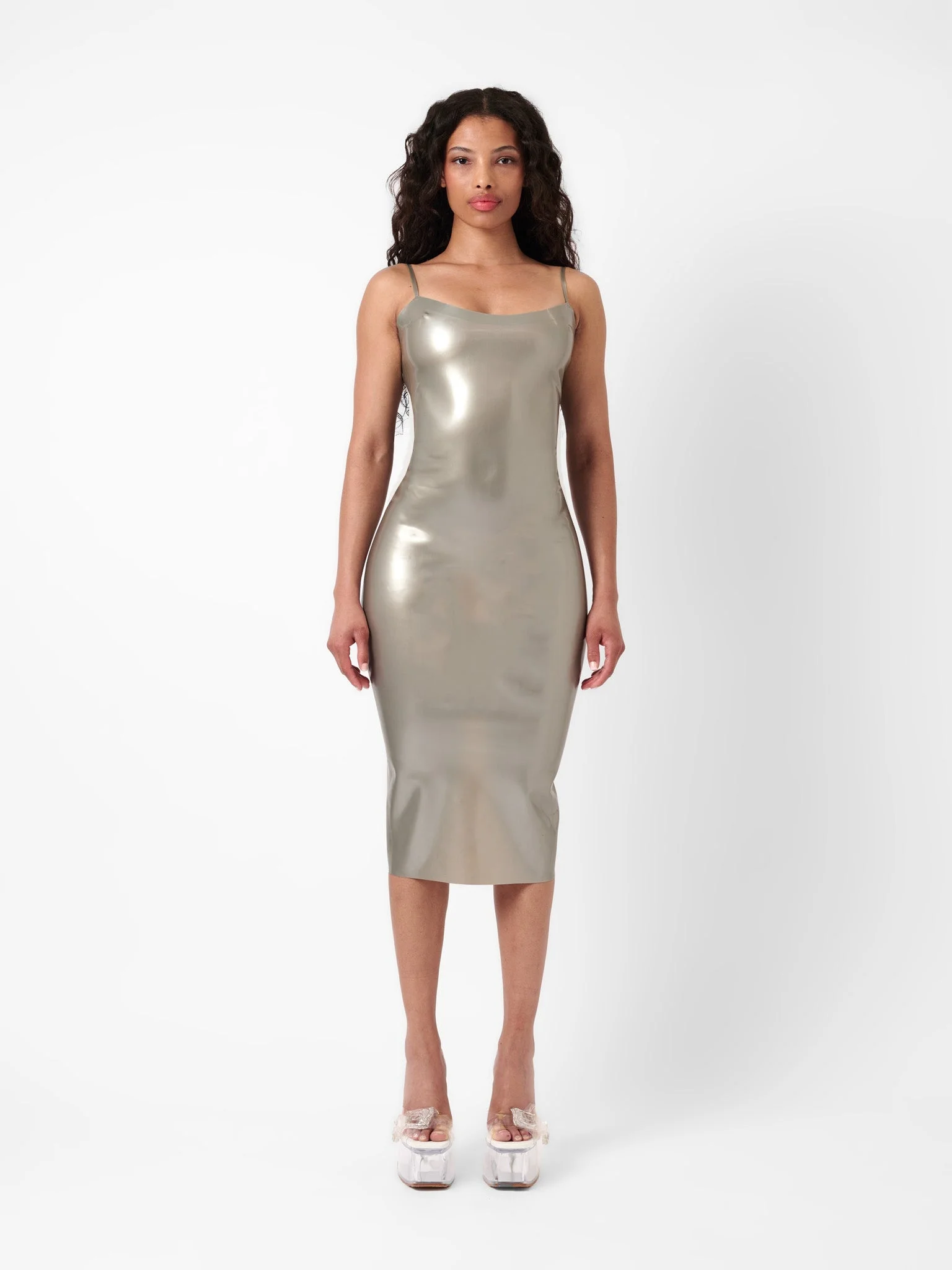 WHISTLE LATEX MIDI DRESS SILVER - 1