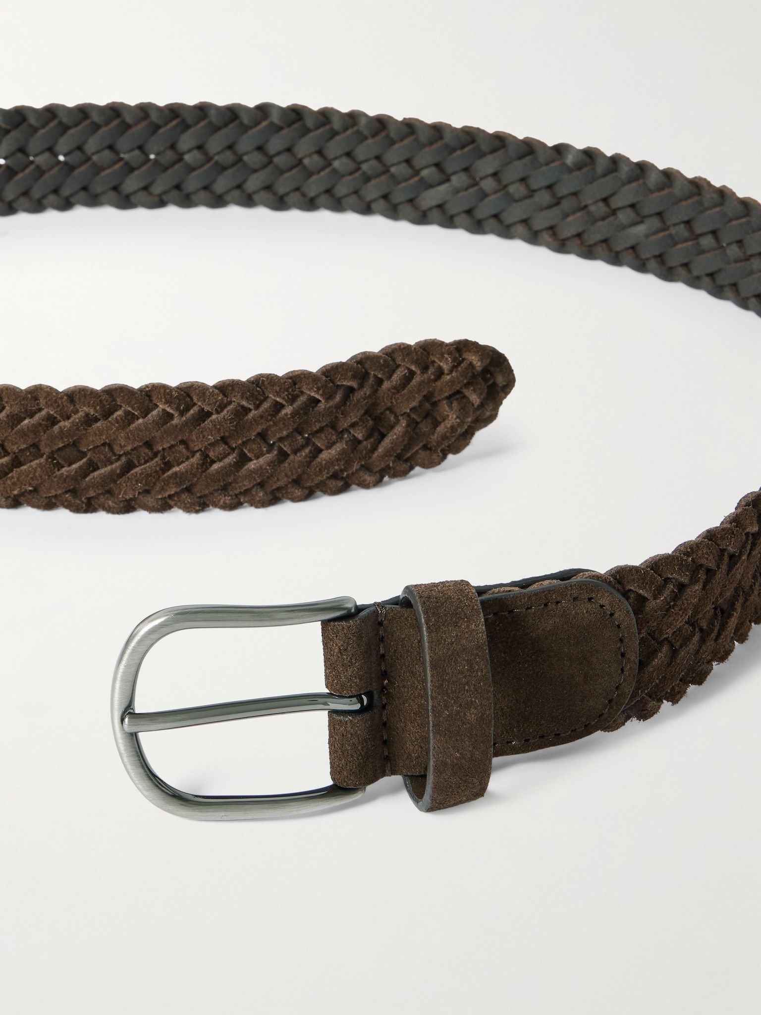 3.5cm Woven Suede Belt Brown - 2