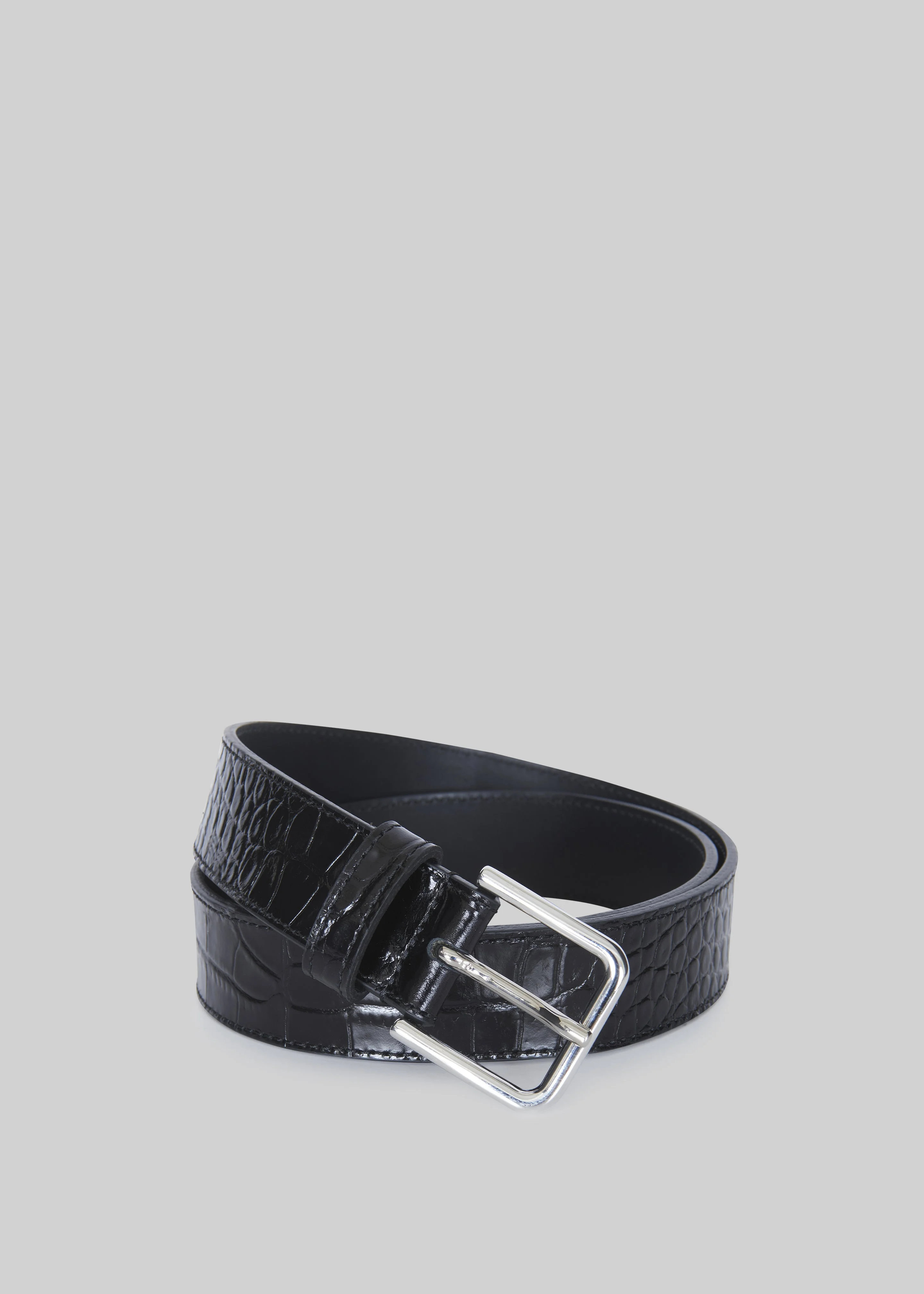 Toni Croc Patent Leather Belt - Black/Silver - 1