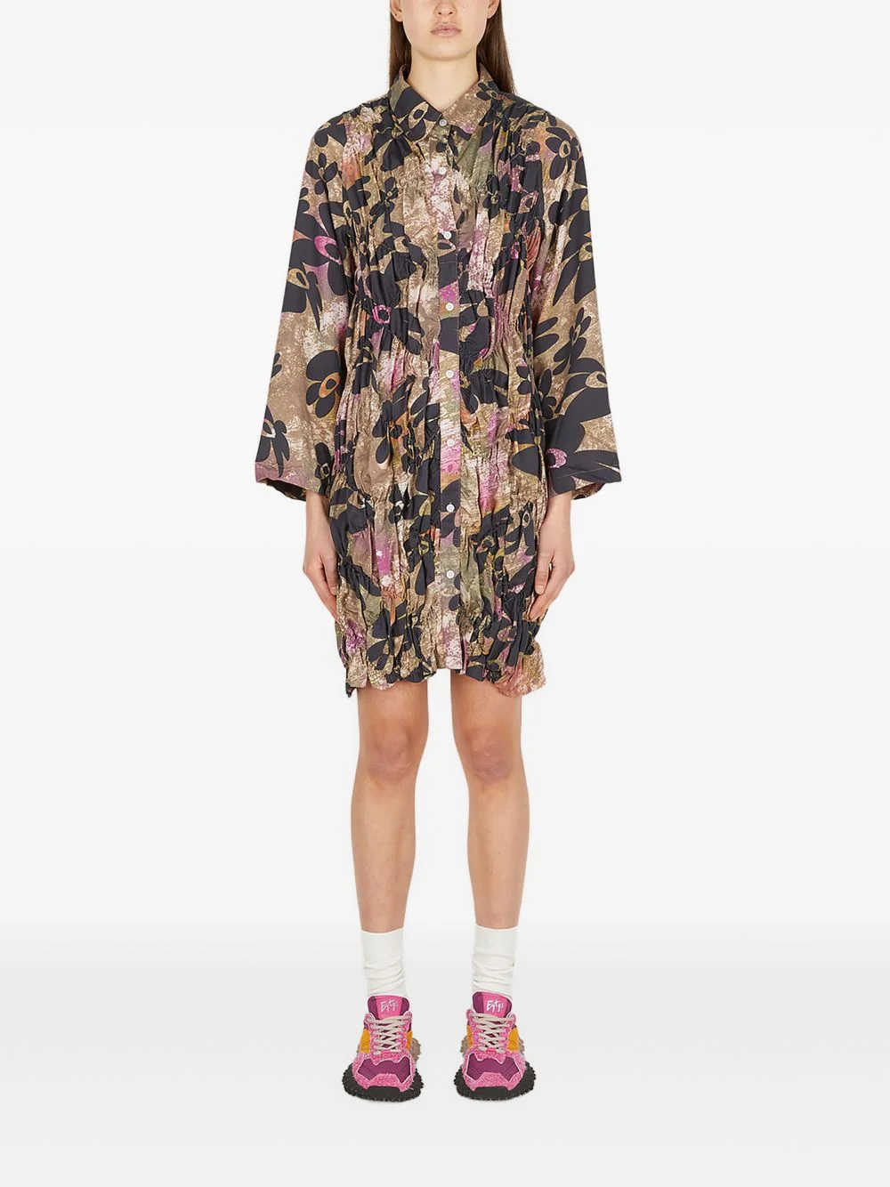 floral ruched mini dress - 1