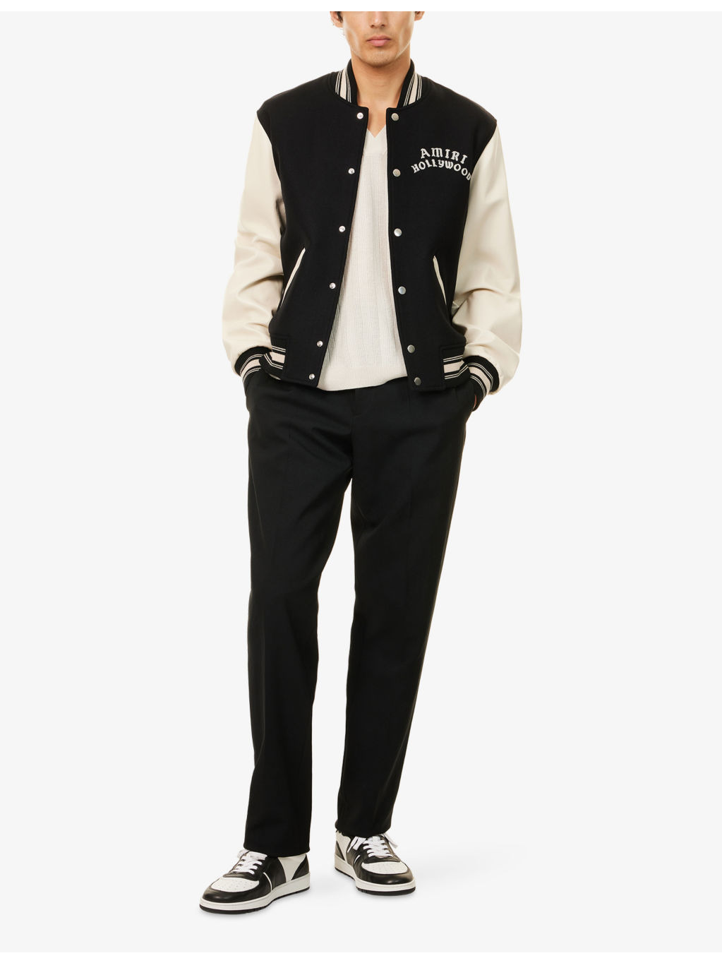 Hollywood Embroidered-Text Wool-Leather Blend Bomber Jacket - 2