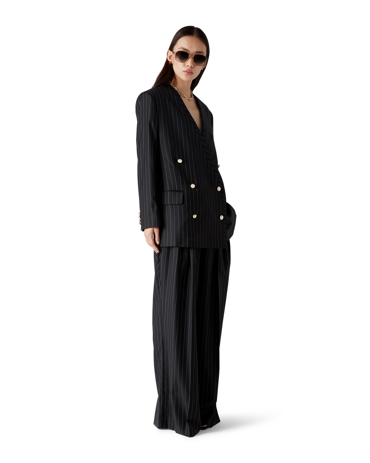 Wool Pinstripe Triple Pleat Tailored Trousers | Casablanca Paris - 2