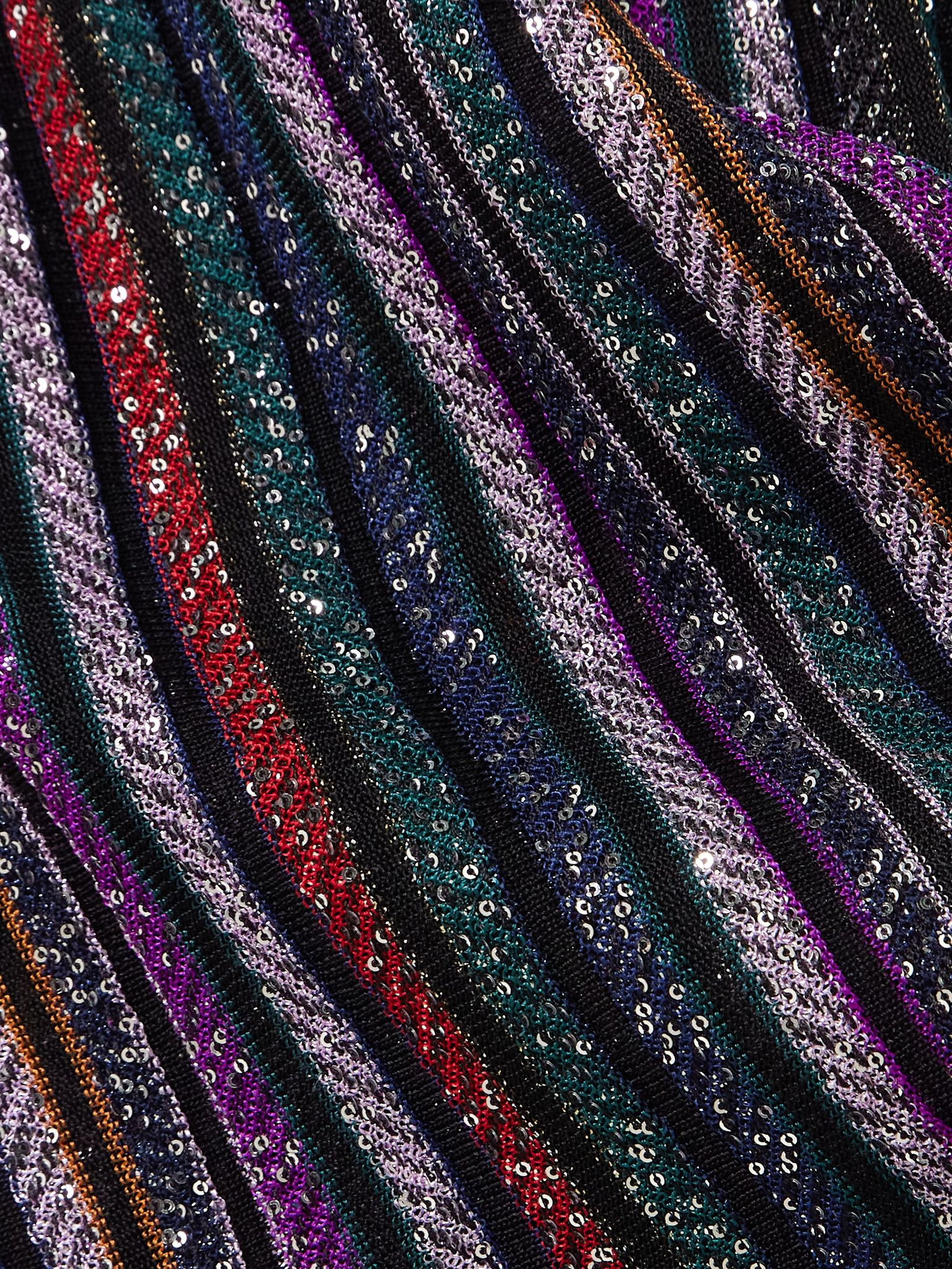 Sequined striped metallic crochet-knit wide-leg pants Black - 5