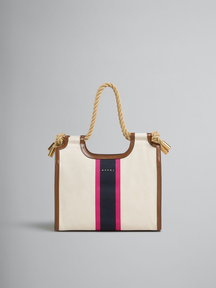 CREAM CANVAS MARCEL TOTE WITH STRIPED TAPE - 1