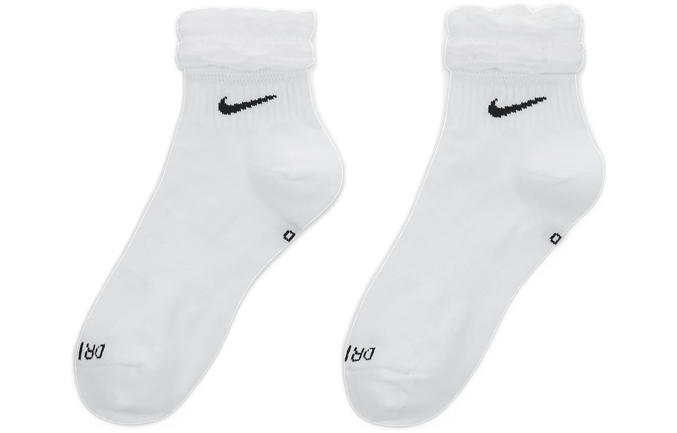 Nike Solid Color Logo Quick Dry Athleisure Casual Sports Knit Socks Unisex 2 Pairs White DH5485-100 - 2