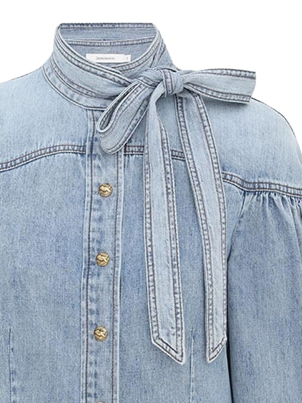 balloon-sleeve tie-neck shirt - 2