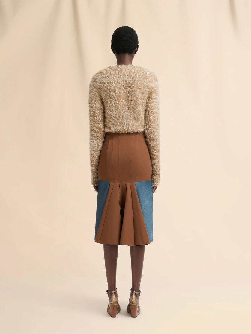 BROWN WOOL SKIRT WITH PONY HAIR INSERT - 3